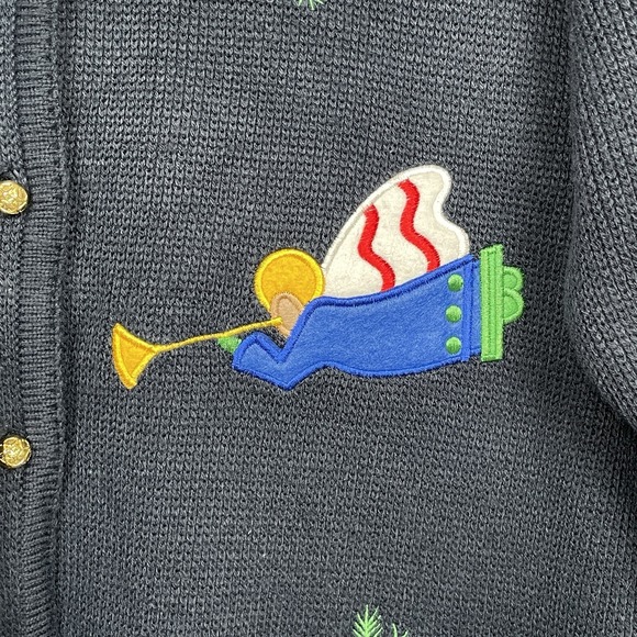 Vintage Womens Embroidered Christmas Angel Cardigan Size 1X Holiday Gold Buttons - Picture 4 of 10